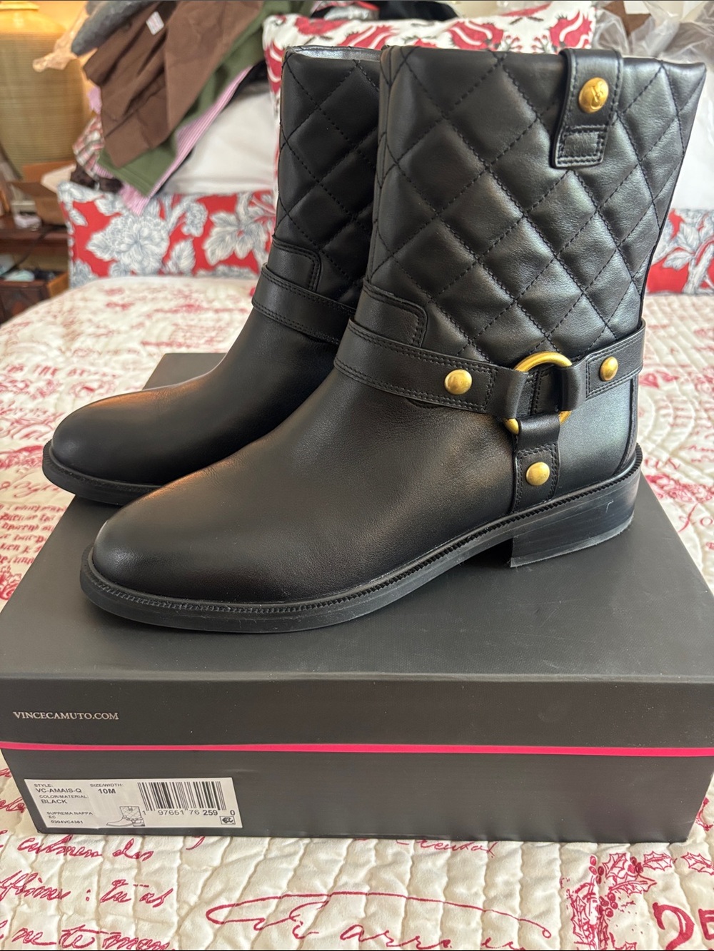 Vince Camuto Amais Black Quilted Leather Moto Ankle Boots SZ 10M